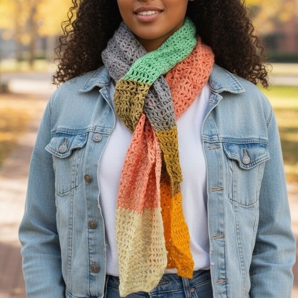 Accessories - Y2K Vintage Multicolor Chunky Knit‎ Cottage Granny Swan Cozy Wrap Shawl Scarf OS